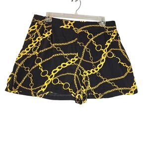 Decree Womens XL Shorts Flowy Gold Chain All Over Print Pockets Beach Festival